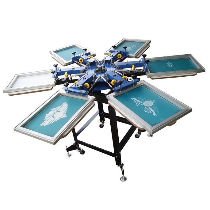 Manual 6 Colors 6 Stations Rotating Screen Printing Press