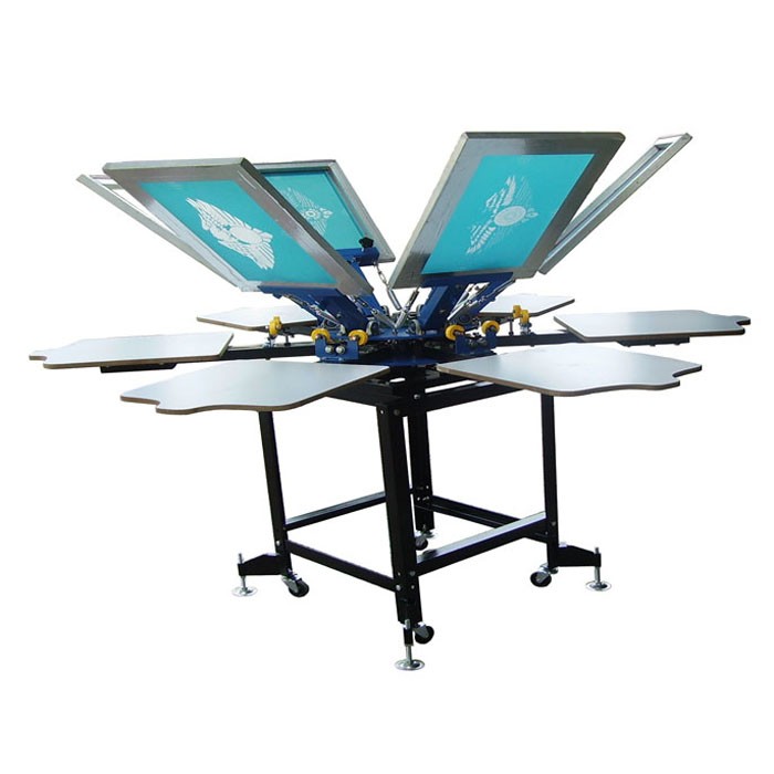 Manual 6 Colors 6 Stations Rotating Screen Printing Press